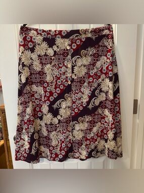 Floral Paisley A-Line Skirt in Burgundy and Cream